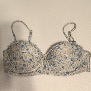 Reformation Floral Blue and Cream Bikini Top